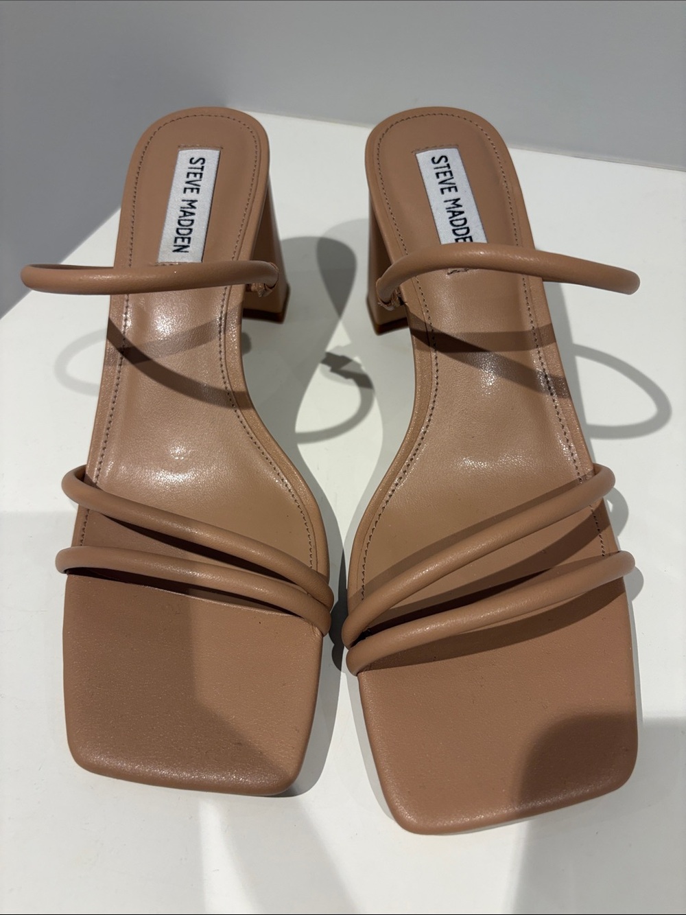 Steve Madden Tan Strappy Square-Toe Block Heels - Picture 6 of 6